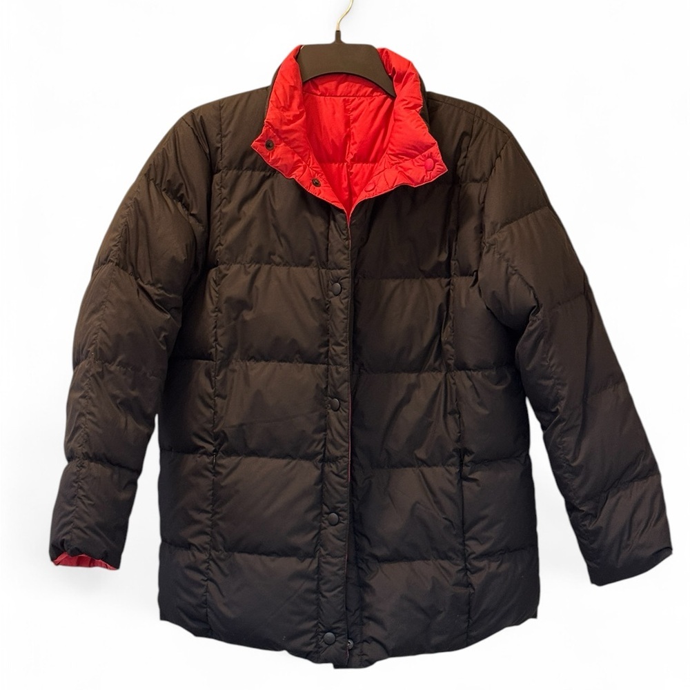 Lands End~Goose Down~Puffer Jacket~Pink/Black Reversible~Size Small 6-8 Reg.~UC